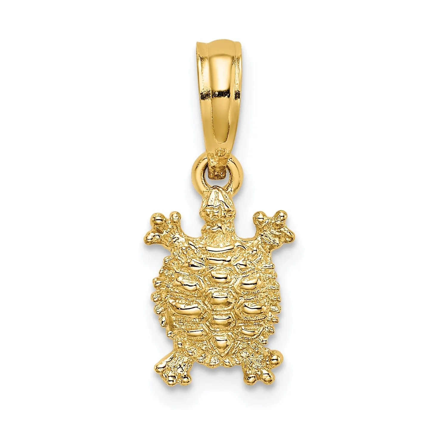 14k Yellow Gold Solid Casted Textured and Polished Finish Land Turtle Charm Pendant