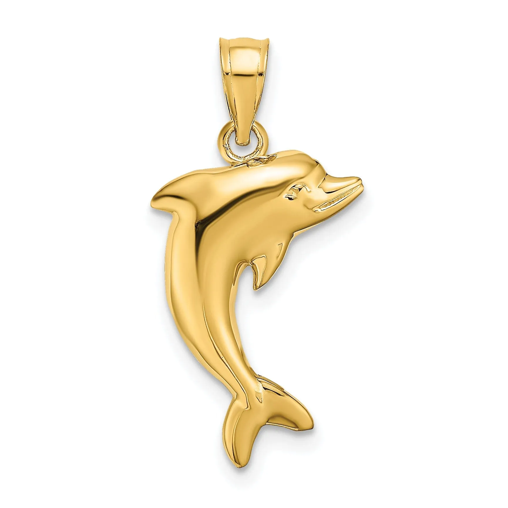 14k Yellow Gold Solid Polished Finish Dolphin Charm Pendant