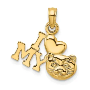 14k Yellow Gold Solid Polished Finish I HEART MY CAT Talking Charm Pendant