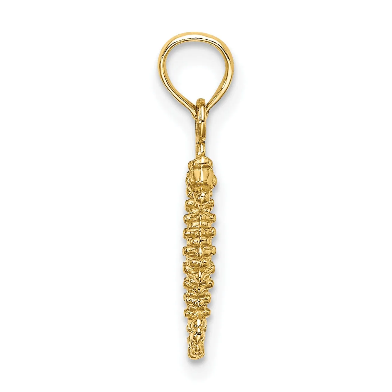 14K Yellow Gold Solid Texture Polished Finish 3-Dimensional Mini Size Seahorse Charm Pendant