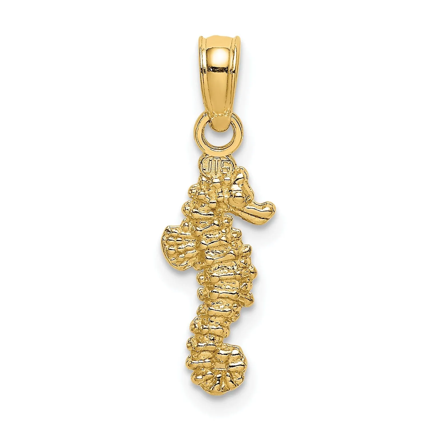 14K Yellow Gold Solid Texture Polished Finish 3-Dimensional Mini Size Seahorse Charm Pendant