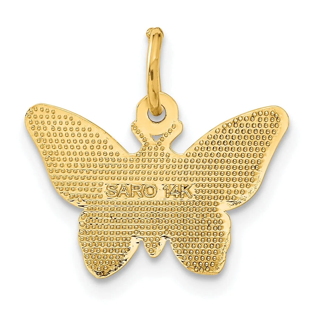 14k Yellow Gold Solid Textured Back Polished Finish Butterfly Charm