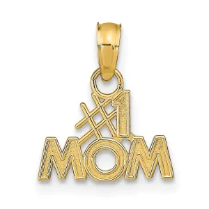 14K Yellow Gold Textured Polished Finish Script #1 MOM Charm Pendant