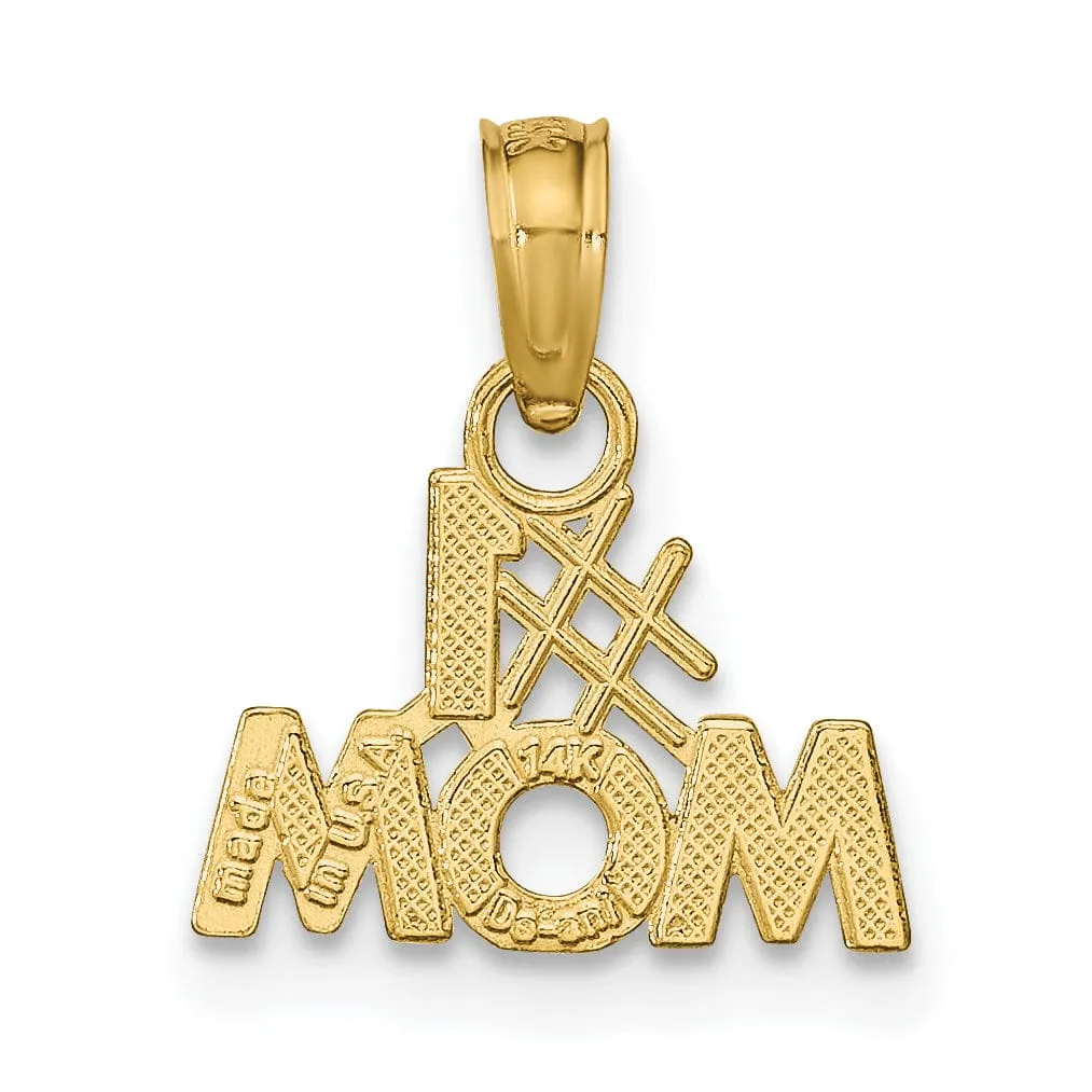 14K Yellow Gold Textured Polished Finish Script #1 MOM Charm Pendant