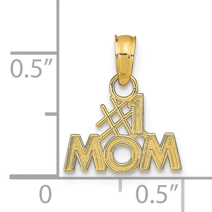 14K Yellow Gold Textured Polished Finish Script #1 MOM Charm Pendant