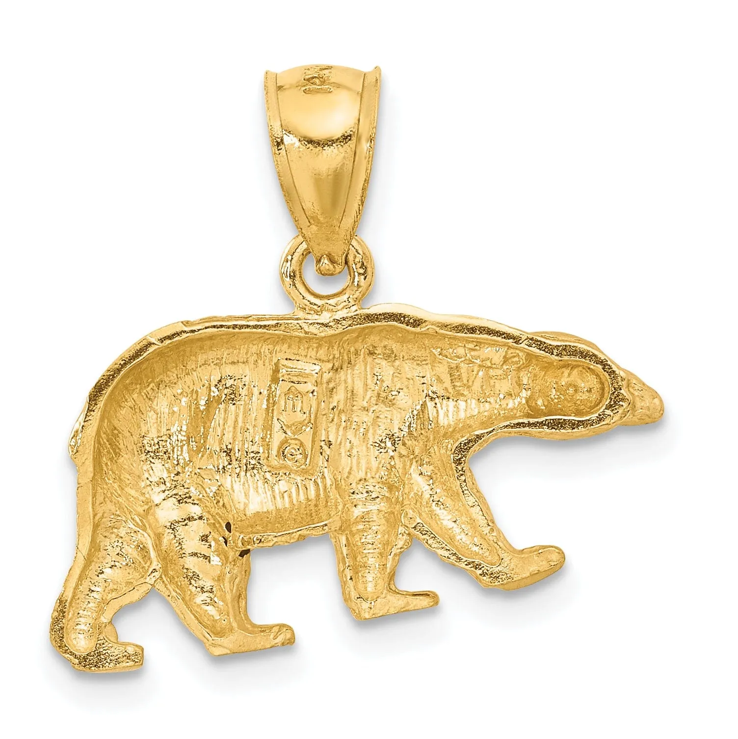 14K Yellow Gold Textured Solid Diamond Cut Finish Bear Walking Charm Pendant