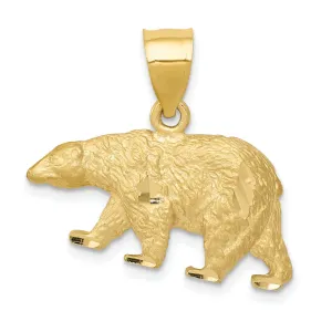 14K Yellow Gold Textured Solid Diamond Cut Finish Bear Walking Charm Pendant