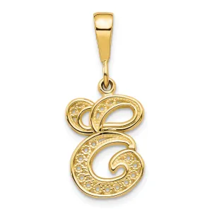 14K Yellow GoldFancy Filigree Script Design Letter E Initial Pendant