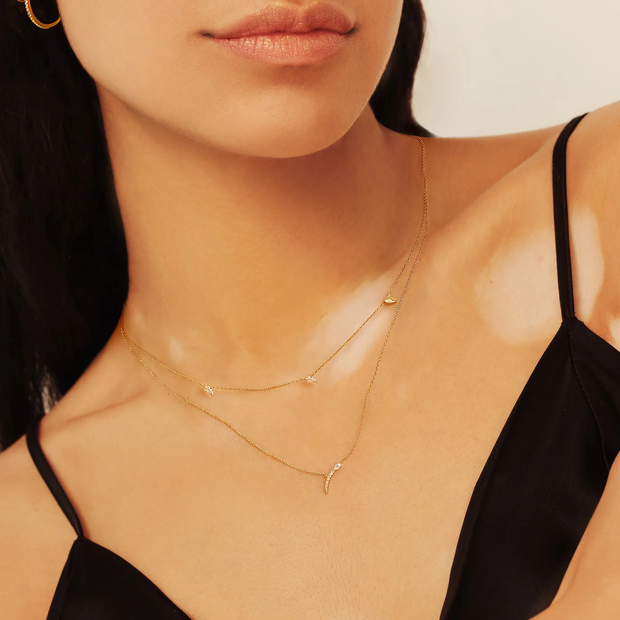 14kt Gold White Sapphire Drop Necklace