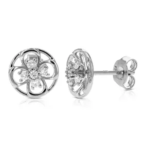 1/5 cttw Floral Lab Grown Diamond Stud Earrings Sterling Silver