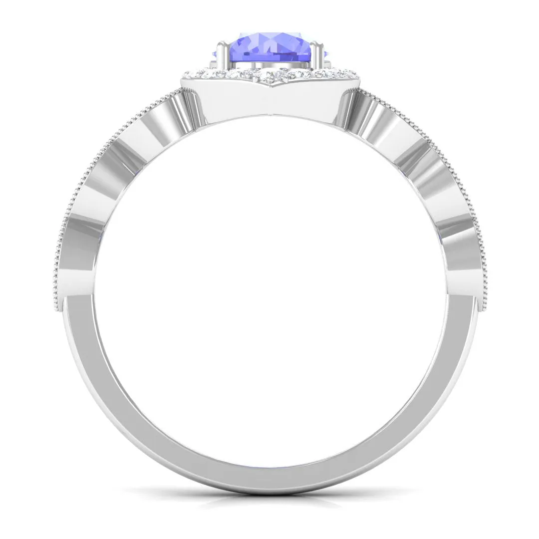 1.50 CT Vintage Style Tanzanite Engagement Ring with Diamond Accent