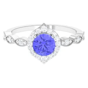 1.50 CT Vintage Style Tanzanite Engagement Ring with Diamond Accent