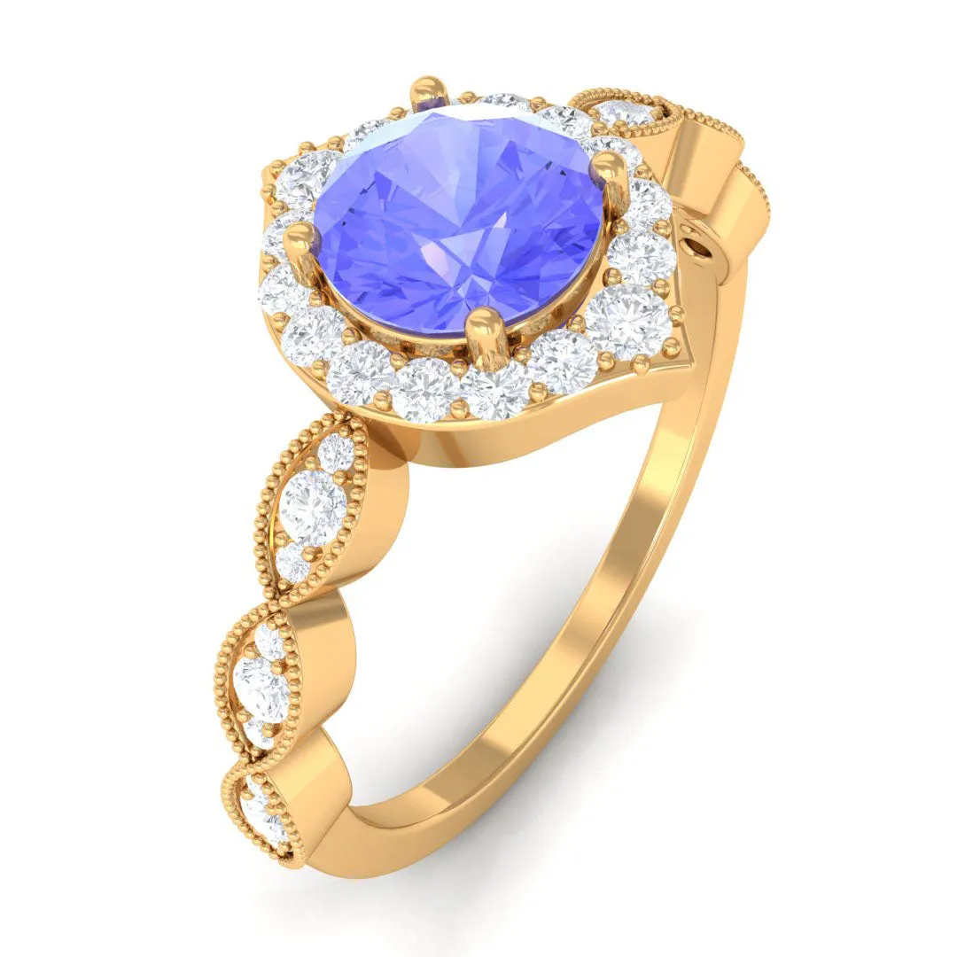 1.50 CT Vintage Style Tanzanite Engagement Ring with Diamond Accent