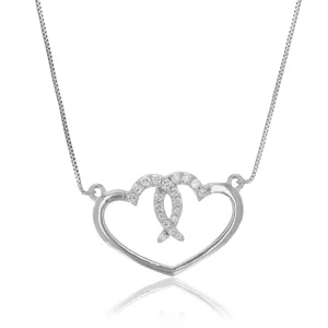 1/6 cttw Lab Grown Diamond Double Heart Pendant Necklace .925 Sterling Silver 3/4 Inch With 18 Inch Chain