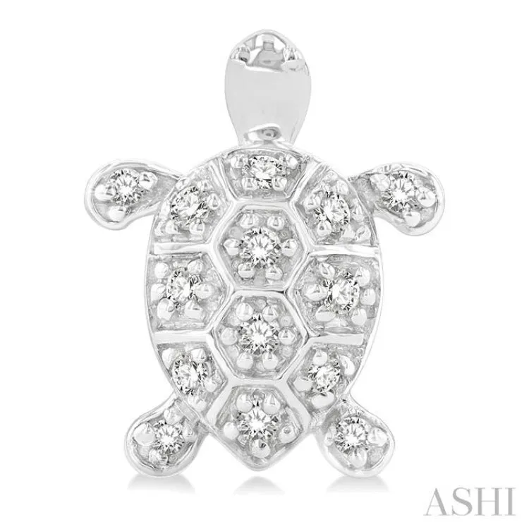 1/6 ctw Petite Turtle Round Cut Diamond Fashion Stud Earring in 10K White Gold