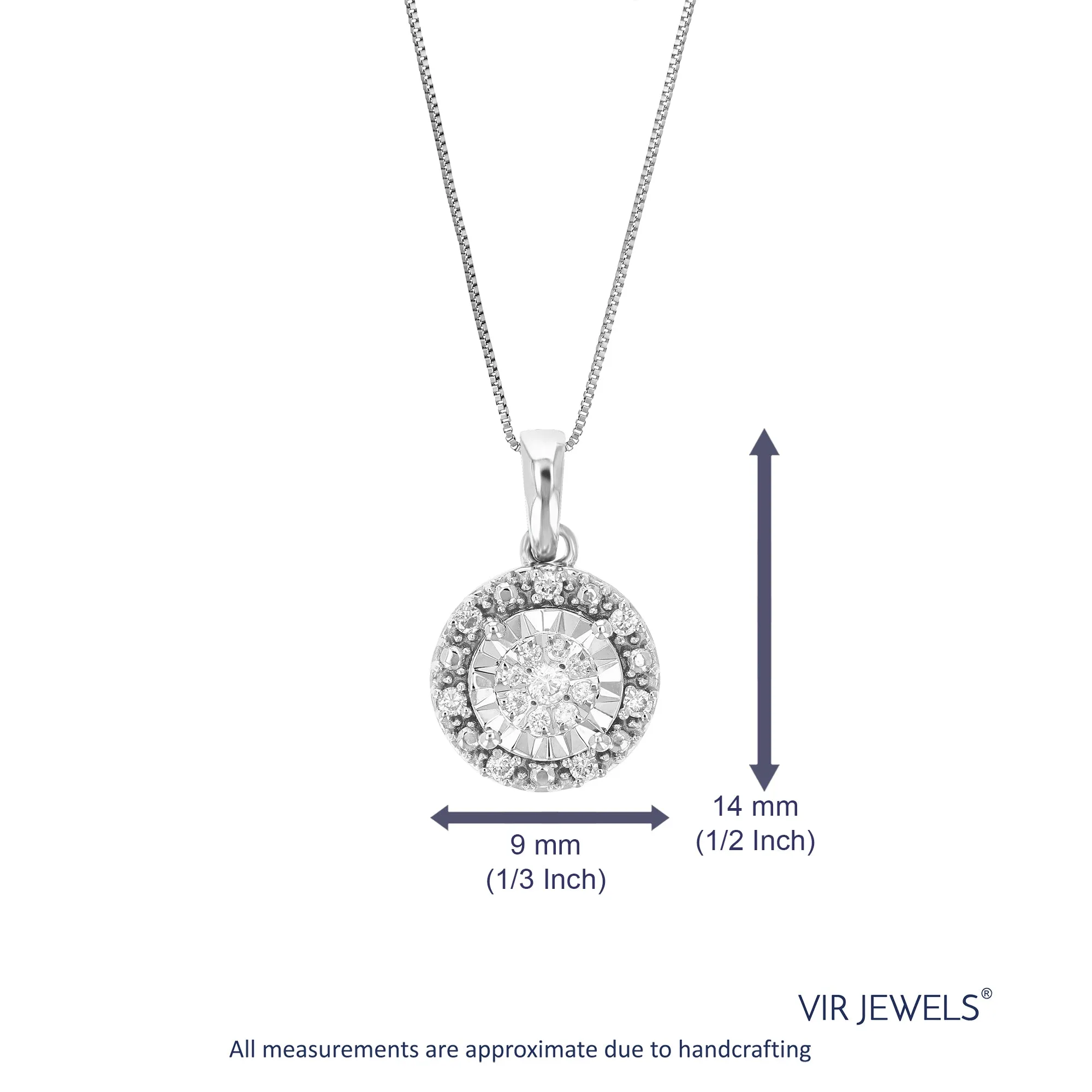 1/8 cttw Round Cut 14 Stones Lab Grown Diamond Circle Pendant Necklace .925 Sterling Silver 1/3 Inch With 18 Inch Chain