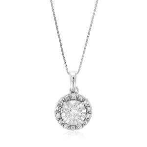 1/8 cttw Round Cut 14 Stones Lab Grown Diamond Circle Pendant Necklace .925 Sterling Silver 1/3 Inch With 18 Inch Chain