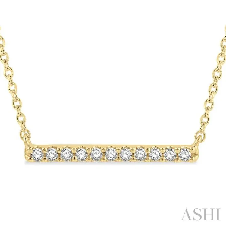 1/8 ctw Bar Round Cut Diamond Necklace in 10K Yellow Gold