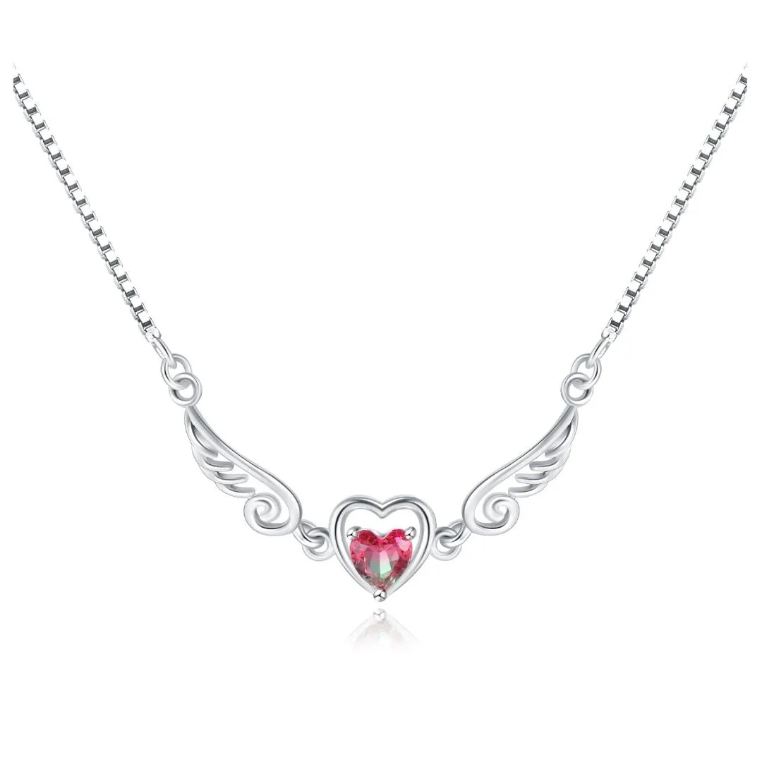 18K White Gold Plated Pink Stone Heart Necklace