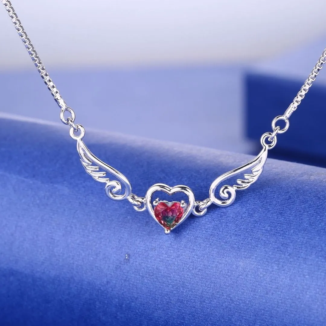 18K White Gold Plated Pink Stone Heart Necklace