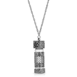 1928 Jewelry Etched Floral Glass Vial Necklace 30"