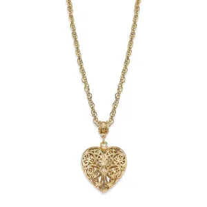 1928 Jewelry Filigree Heart With Austrian Crystal Accent Pendant Necklace 18"