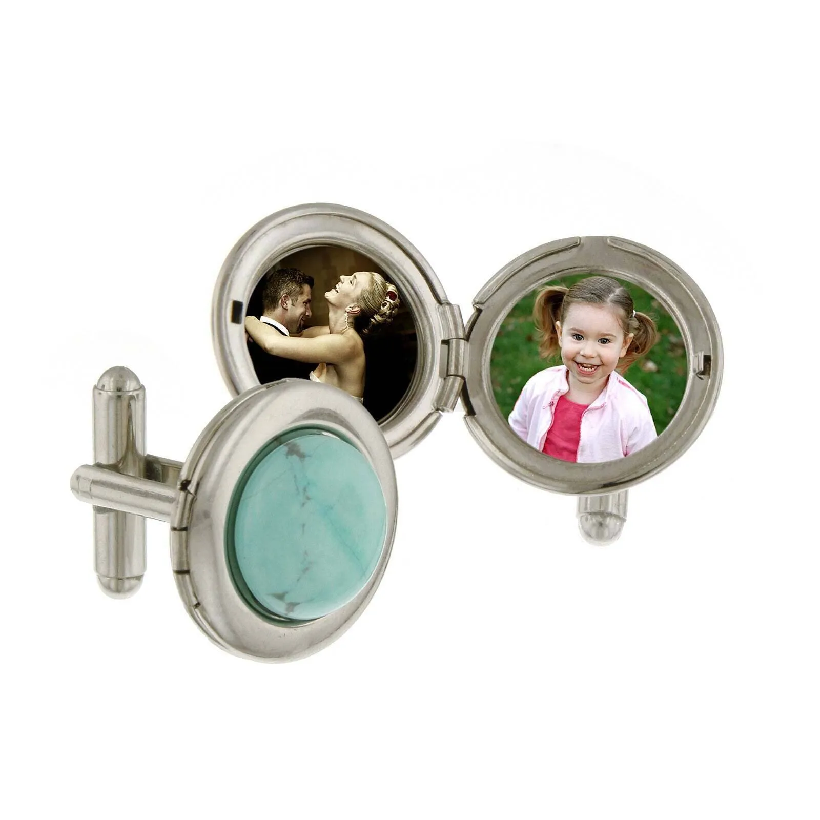 1928 Jewelry Round Semi Precious Gemstone Locket Cufflinks