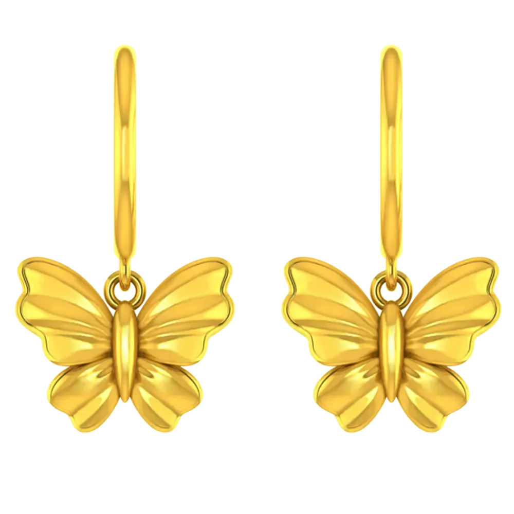 22k Beautiful Gold Butterfly Earrings With Intricate Design