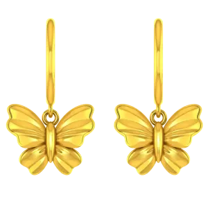 22k Beautiful Gold Butterfly Earrings With Intricate Design