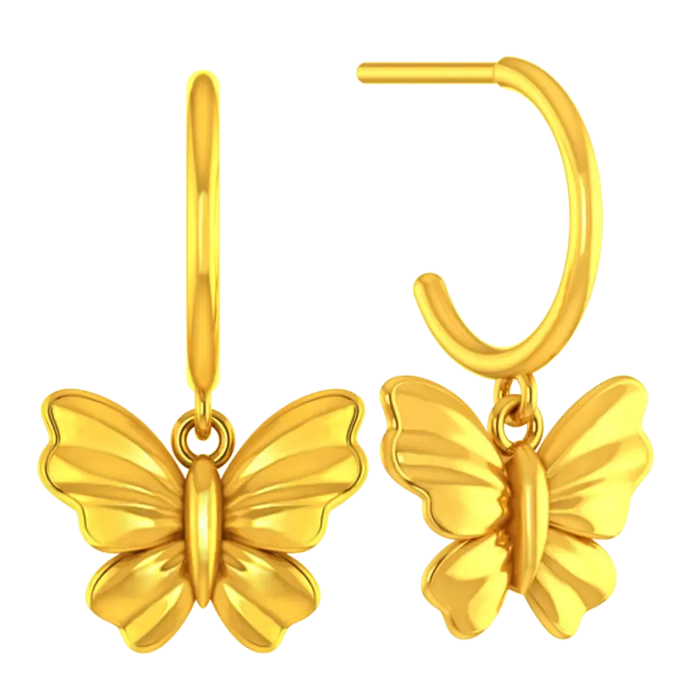 22k Beautiful Gold Butterfly Earrings With Intricate Design