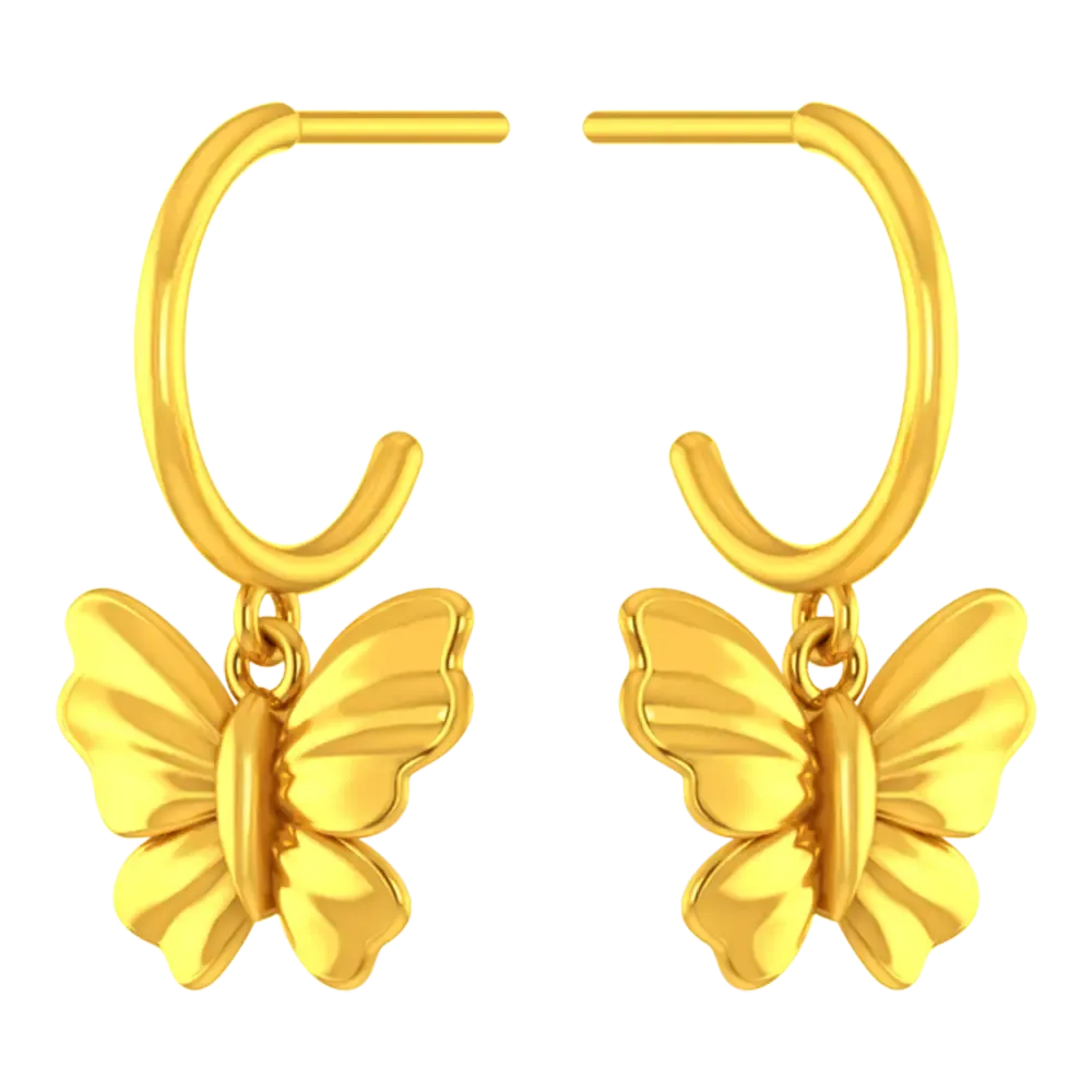 22k Beautiful Gold Butterfly Earrings With Intricate Design