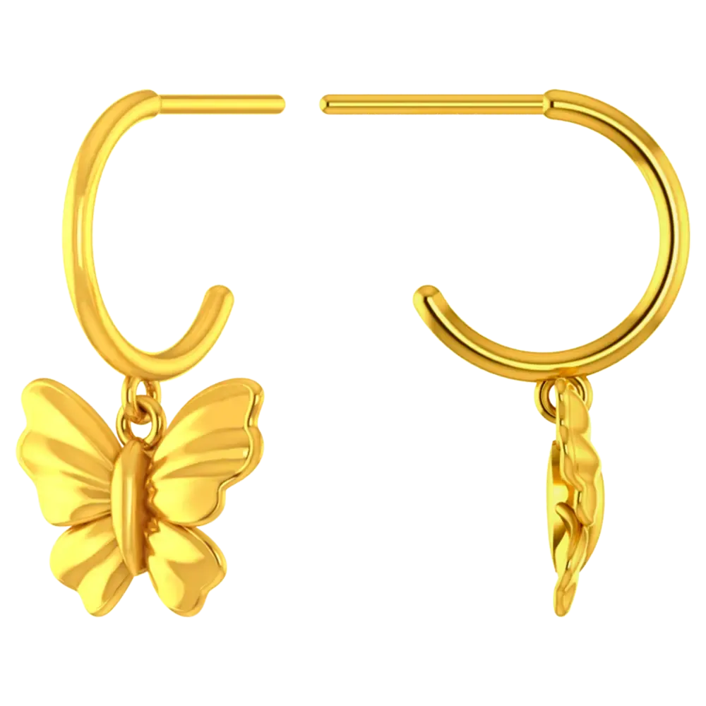 22k Beautiful Gold Butterfly Earrings With Intricate Design