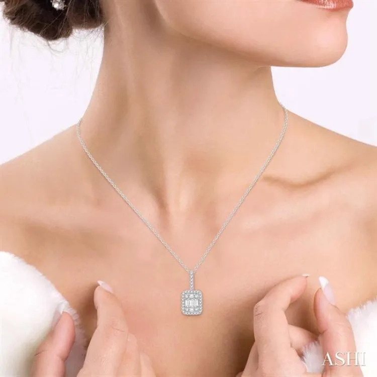 3/4 Ctw Baguette & Round Cut Fusion Diamond Pendant in 14K White Gold