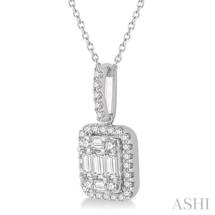 3/4 Ctw Baguette & Round Cut Fusion Diamond Pendant in 14K White Gold