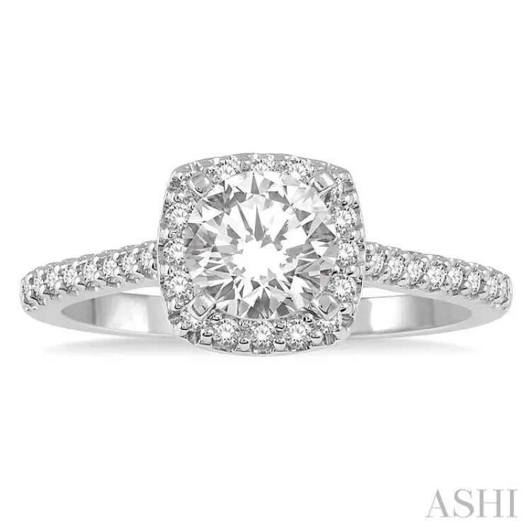 3/4 Ctw Diamond Ladies Engagement Ring with 1/2 Ct Round Cut Center Stone in 14K White Gold