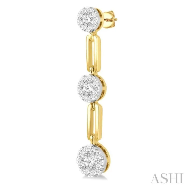 3/4 ctw Lovebright Round Cut Diamond Paper Clip Link Earring in 14K Yellow and White Gold