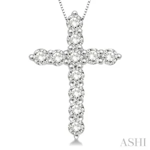 3/4 Ctw Round Cut Diamond Cross Pendant in 14K White Gold with Chain