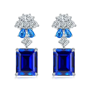 8.0 Carat Rectangular Lab-Created Sapphire Drop Earrings in S925 Silver Plated Platinum