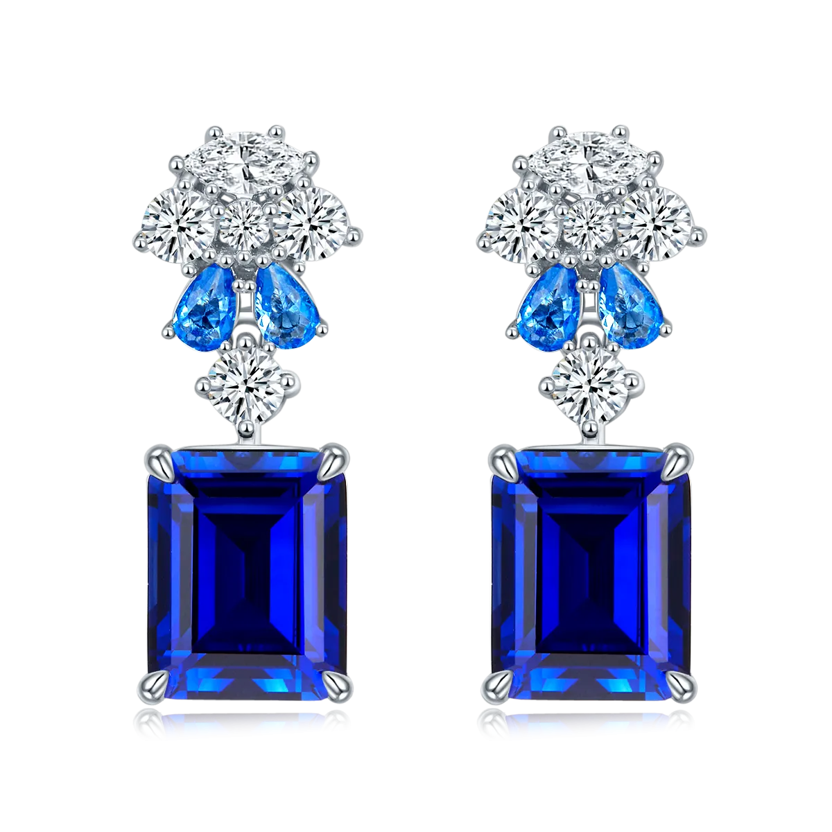 8.0 Carat Rectangular Lab-Created Sapphire Drop Earrings in S925 Silver Plated Platinum