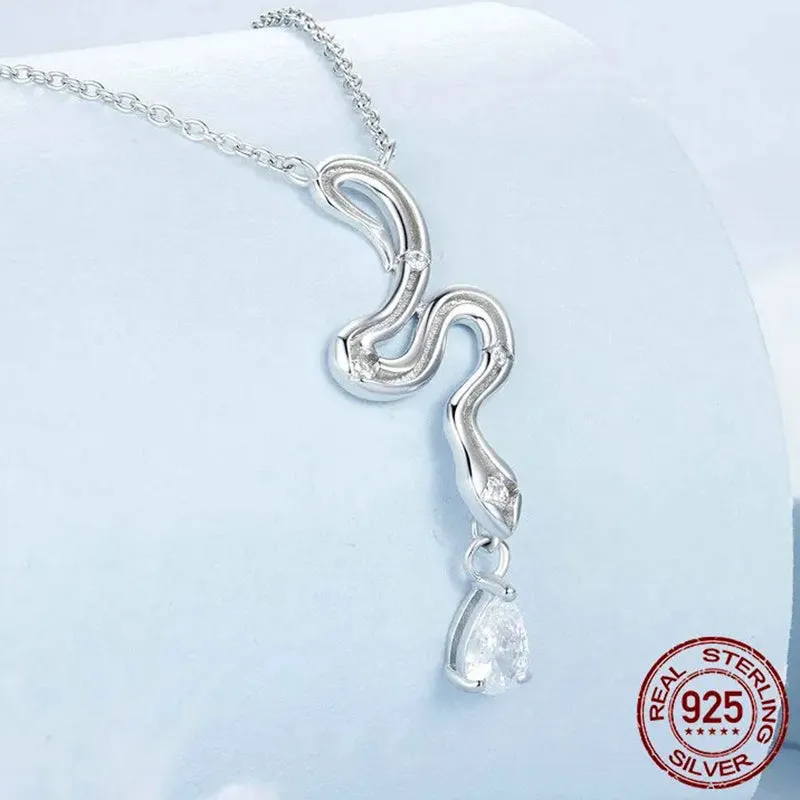 925 Sterling Silver Snake Pendant Necklace Pave Setting CZ for Women Adjustable Chain Link Fine Jewelry Party Gift