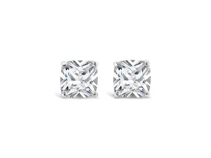 9CT Exquisite White Gold Cushion Cut Cubic Zirconia Stud Earrings