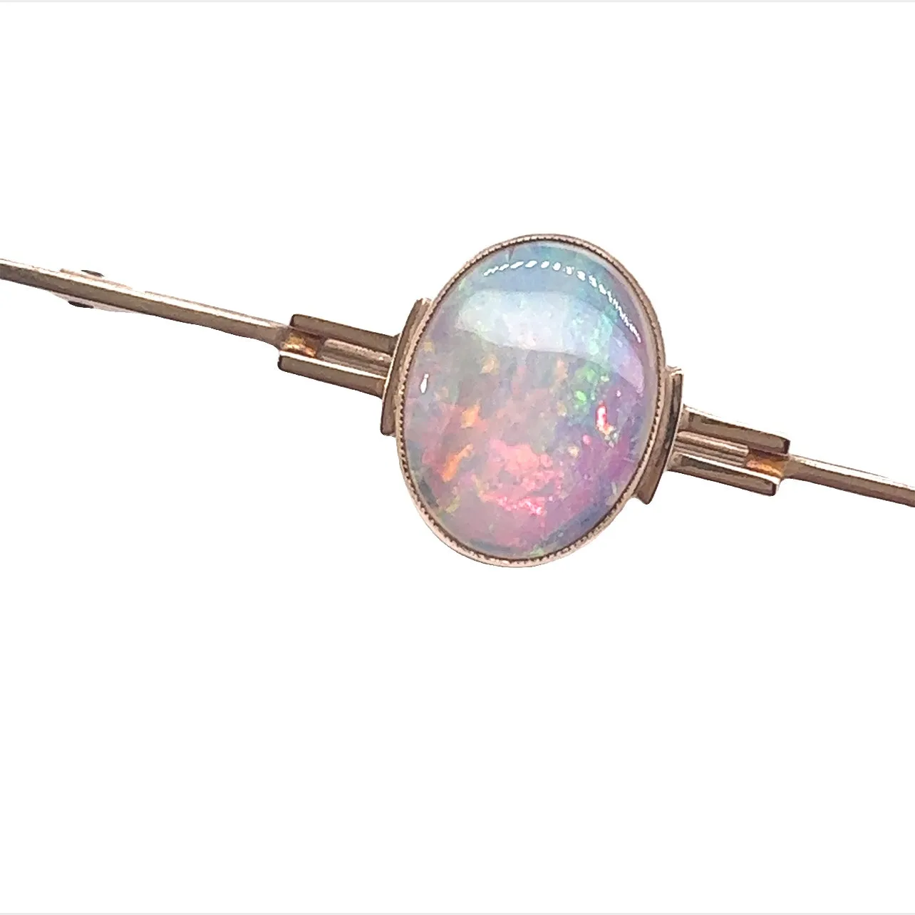 9ct Yellow Gold Opal Bar Handmade Brooch