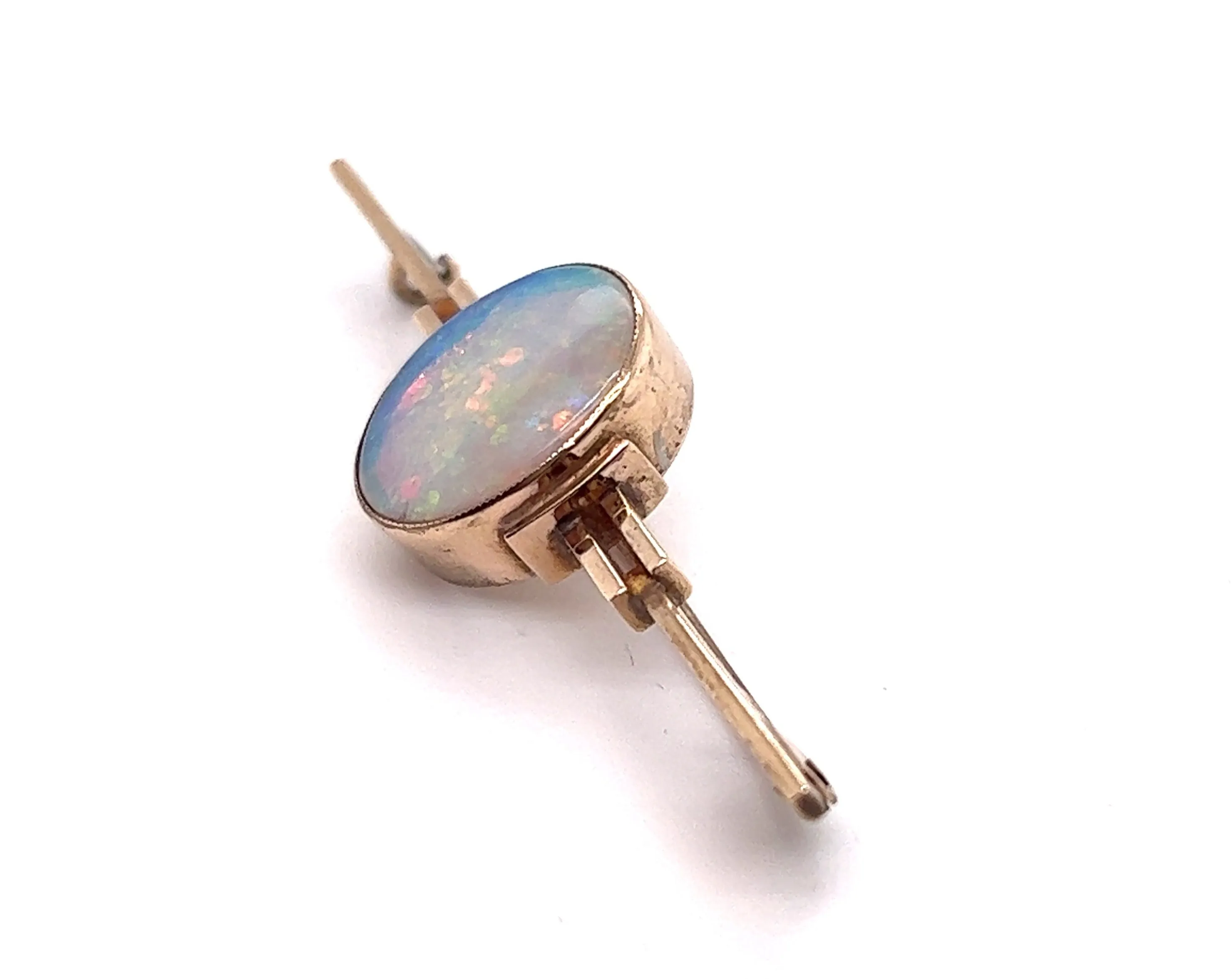 9ct Yellow Gold Opal Bar Handmade Brooch