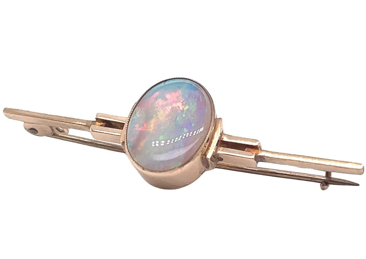 9ct Yellow Gold Opal Bar Handmade Brooch