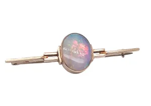 9ct Yellow Gold Opal Bar Handmade Brooch