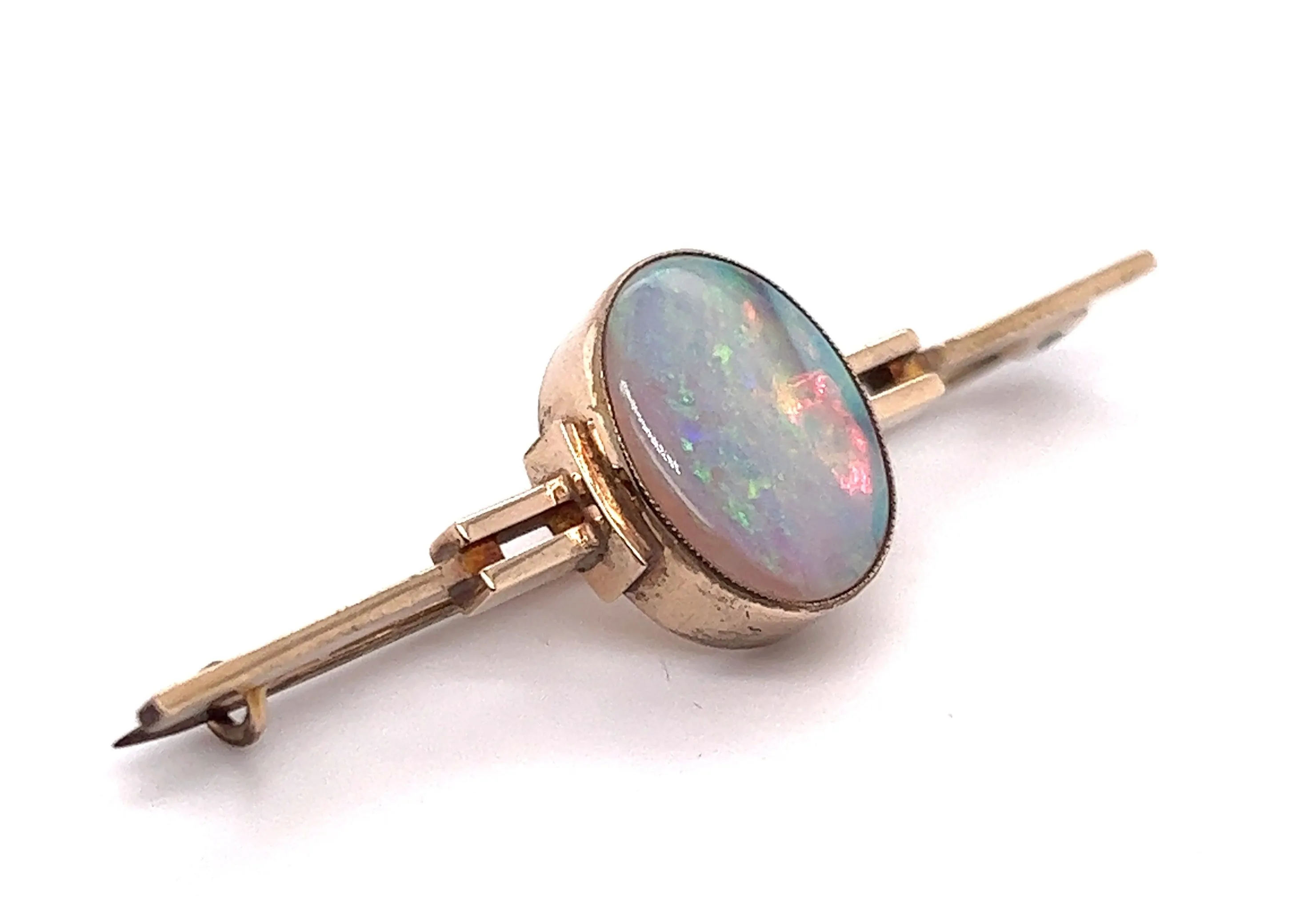 9ct Yellow Gold Opal Bar Handmade Brooch