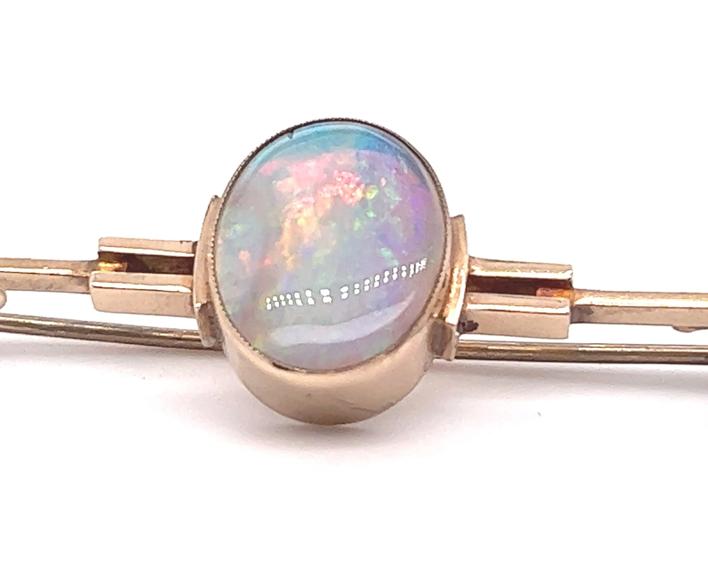 9ct Yellow Gold Opal Bar Handmade Brooch