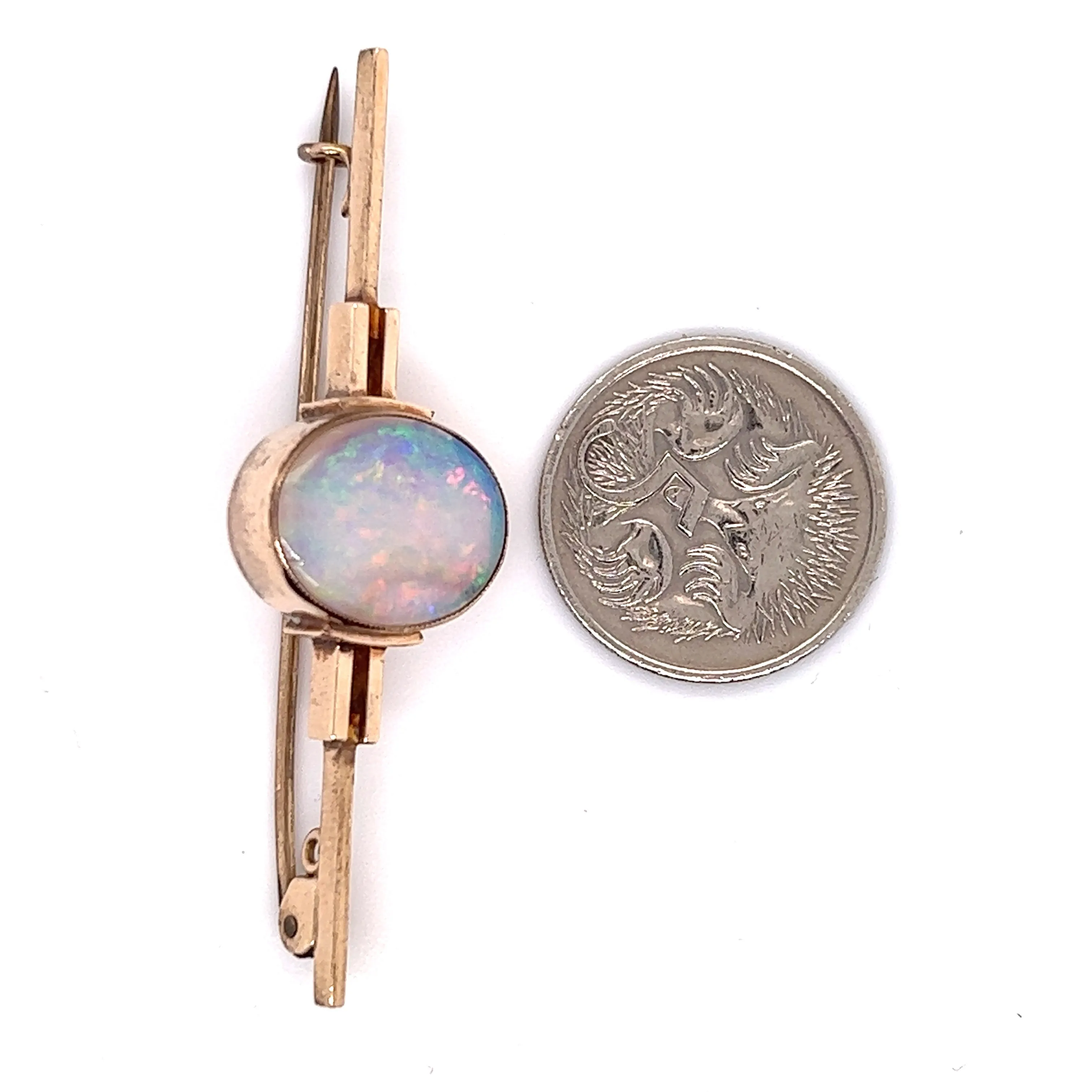 9ct Yellow Gold Opal Bar Handmade Brooch