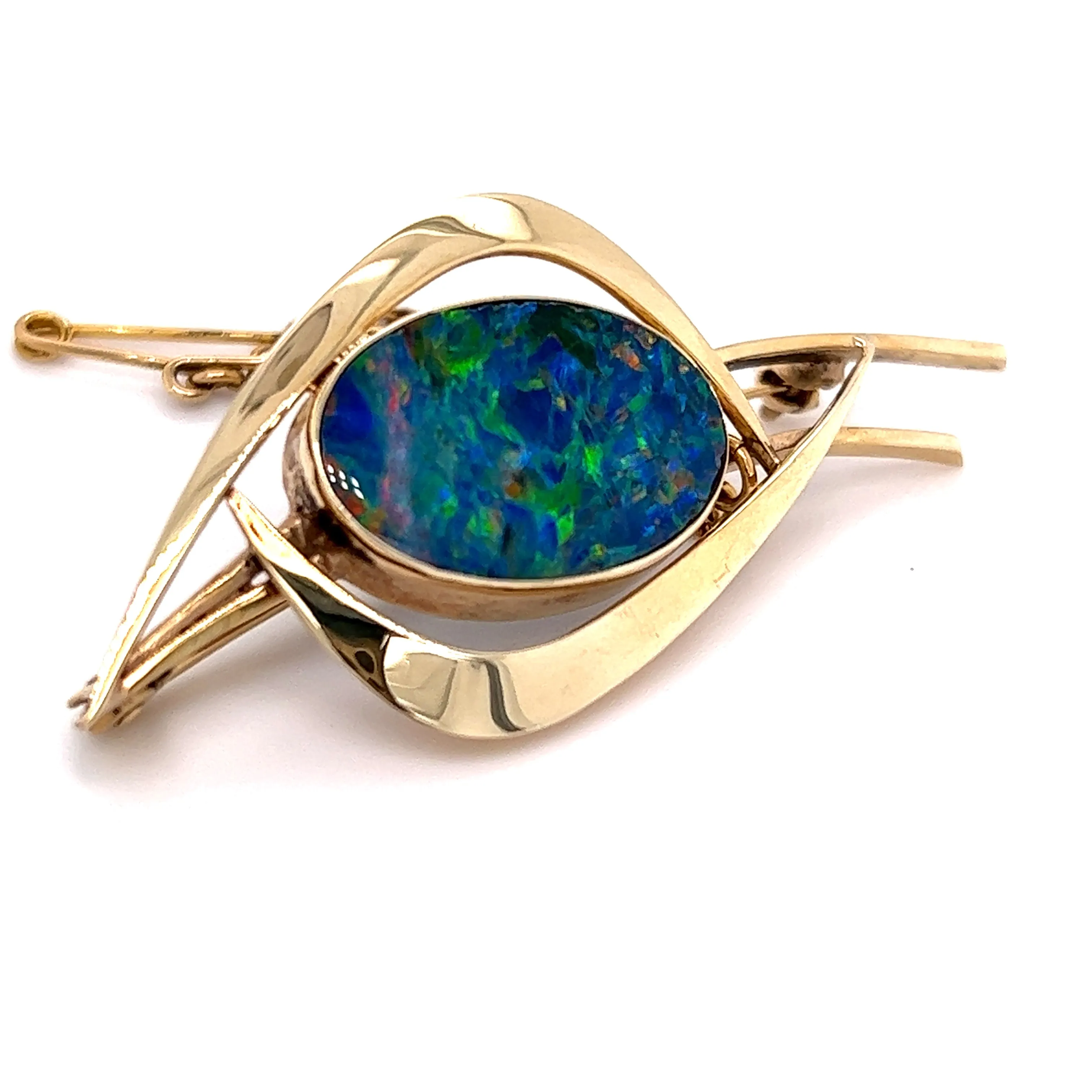 9ct Yellow Gold Opal Doublet Brooch with Safety Chain