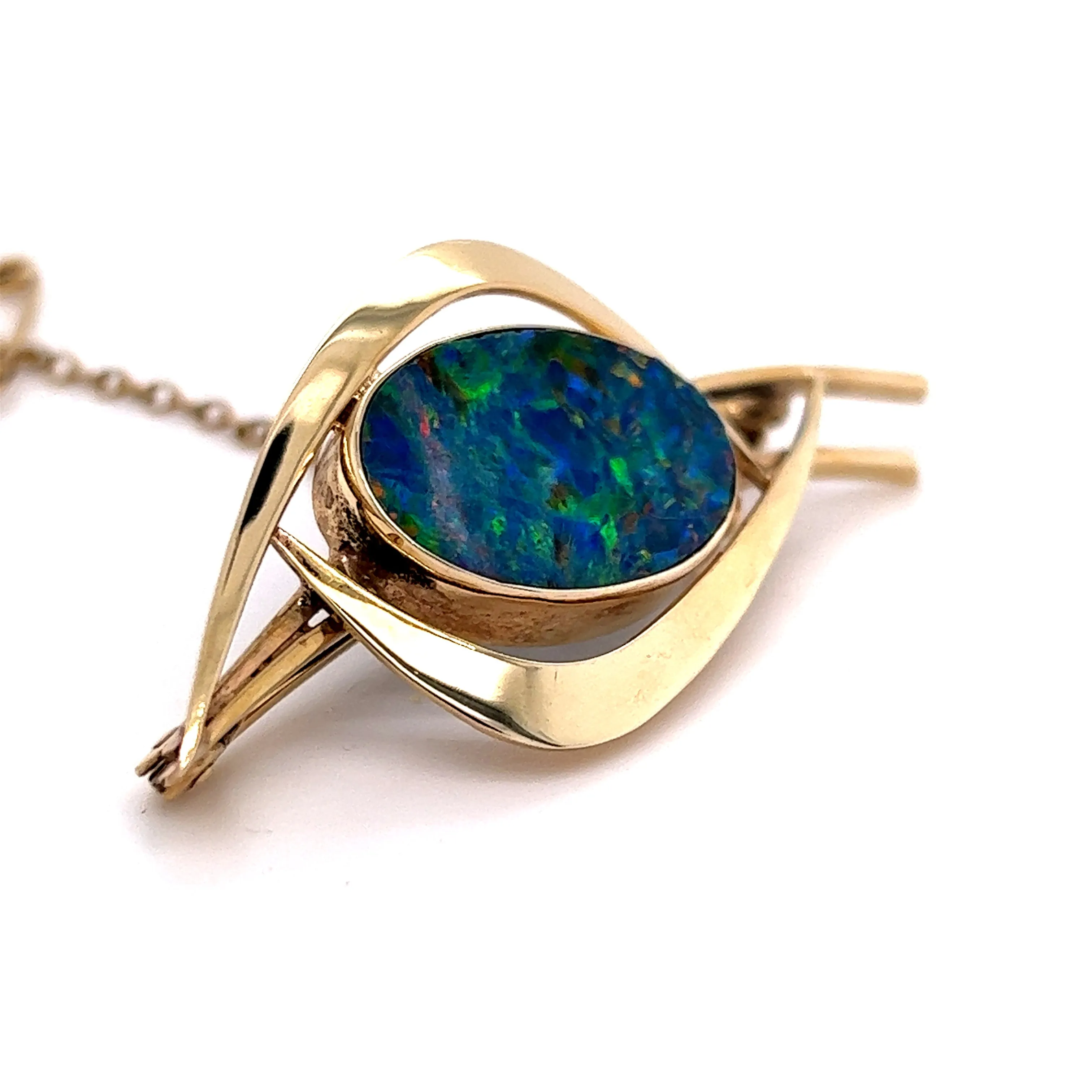 9ct Yellow Gold Opal Doublet Brooch with Safety Chain